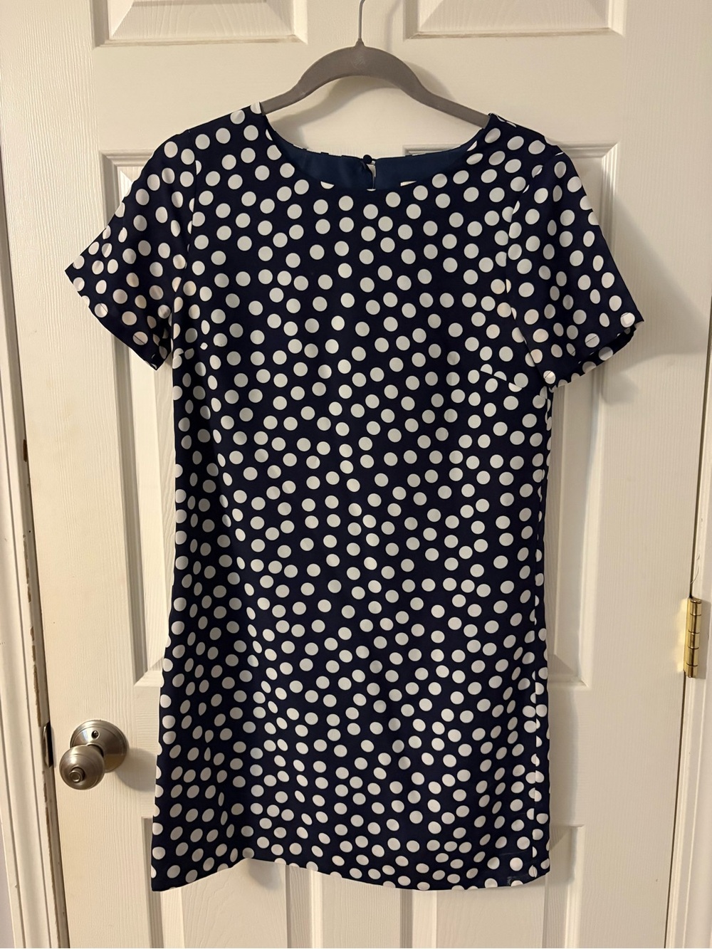 J. Crew Navy and White Polka Dot Short Sleeve Shift Dress